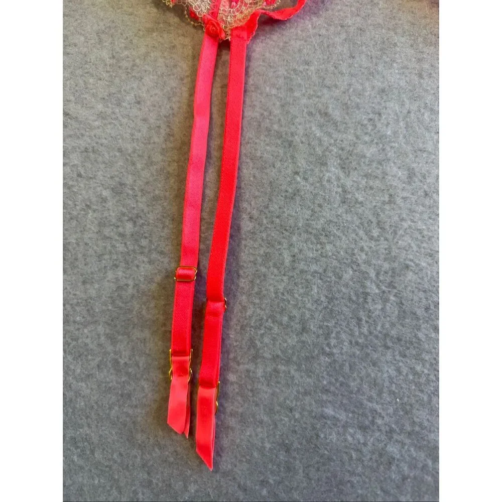 Victoria secret hot pink gold rose garter M/L